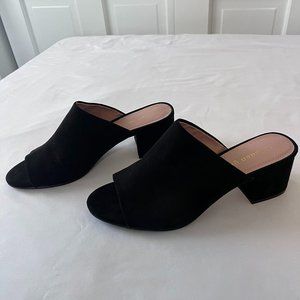 Madden Girl, Black Suede Mules, Block 2 Inch Heel  - Size 7.5
